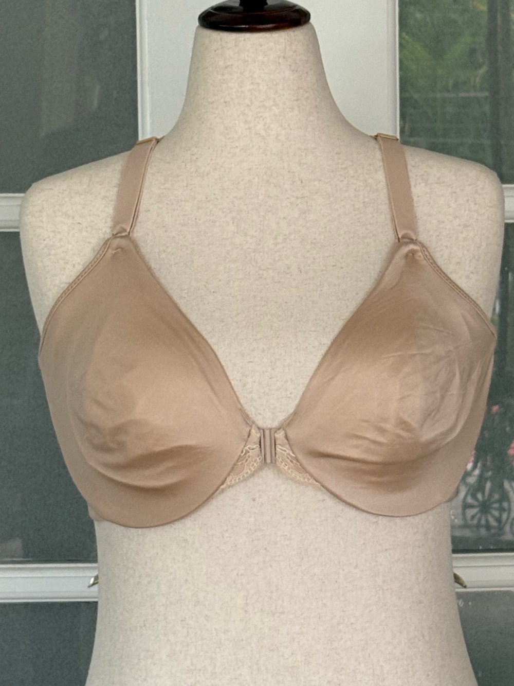 Lilyette 42C Front Close Underwire Bra Nude Beige Lace Racerback